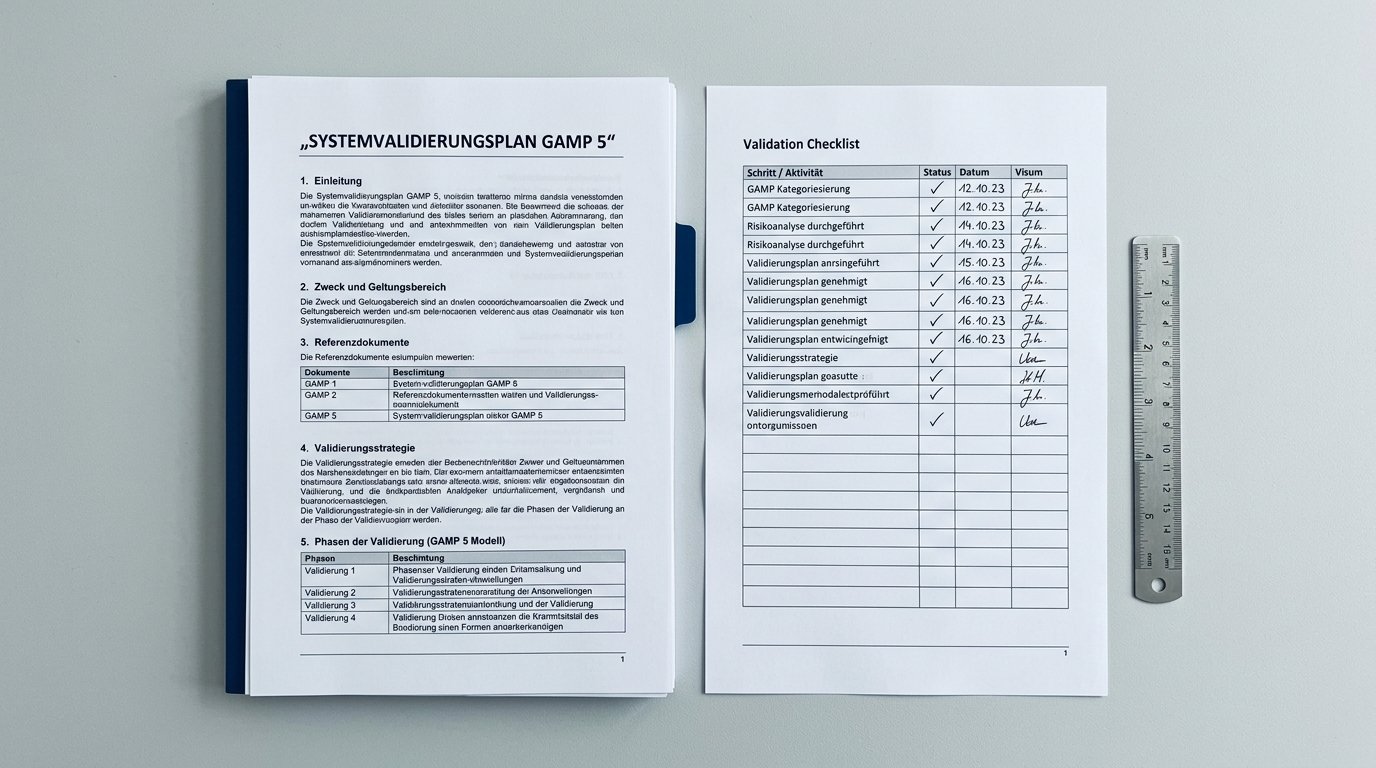 GAMP-5-Systemvalidierungsplan für klinische eCRF-Software auf hellem Untergrund