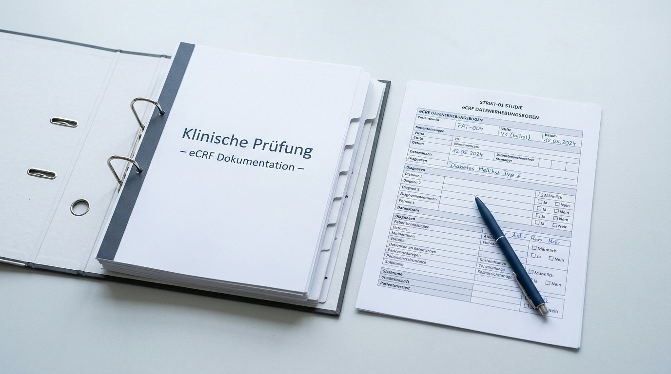 Regulatorische eCRF-Dokumentationsmappe mit strukturierten Datenfeldern für klinische Prüfungen